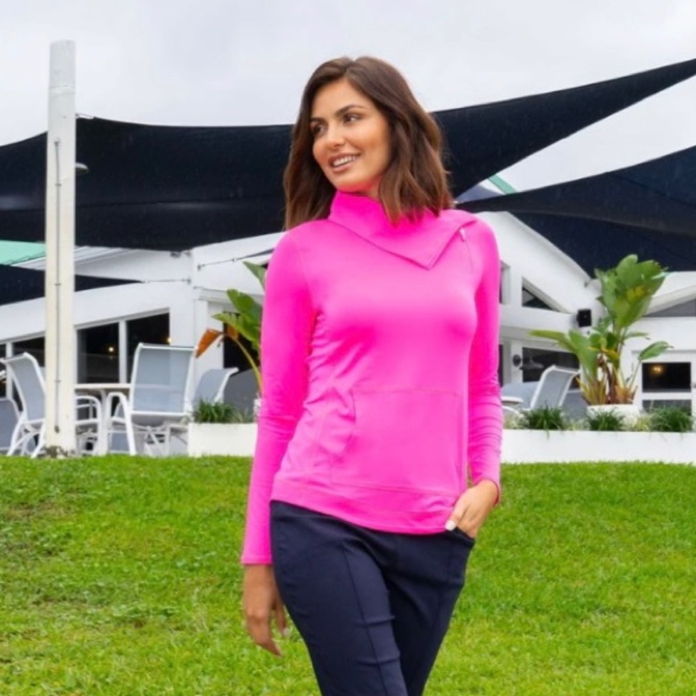 JoFit golf XS hot pink pullover. asymmetrical collar. RARE.